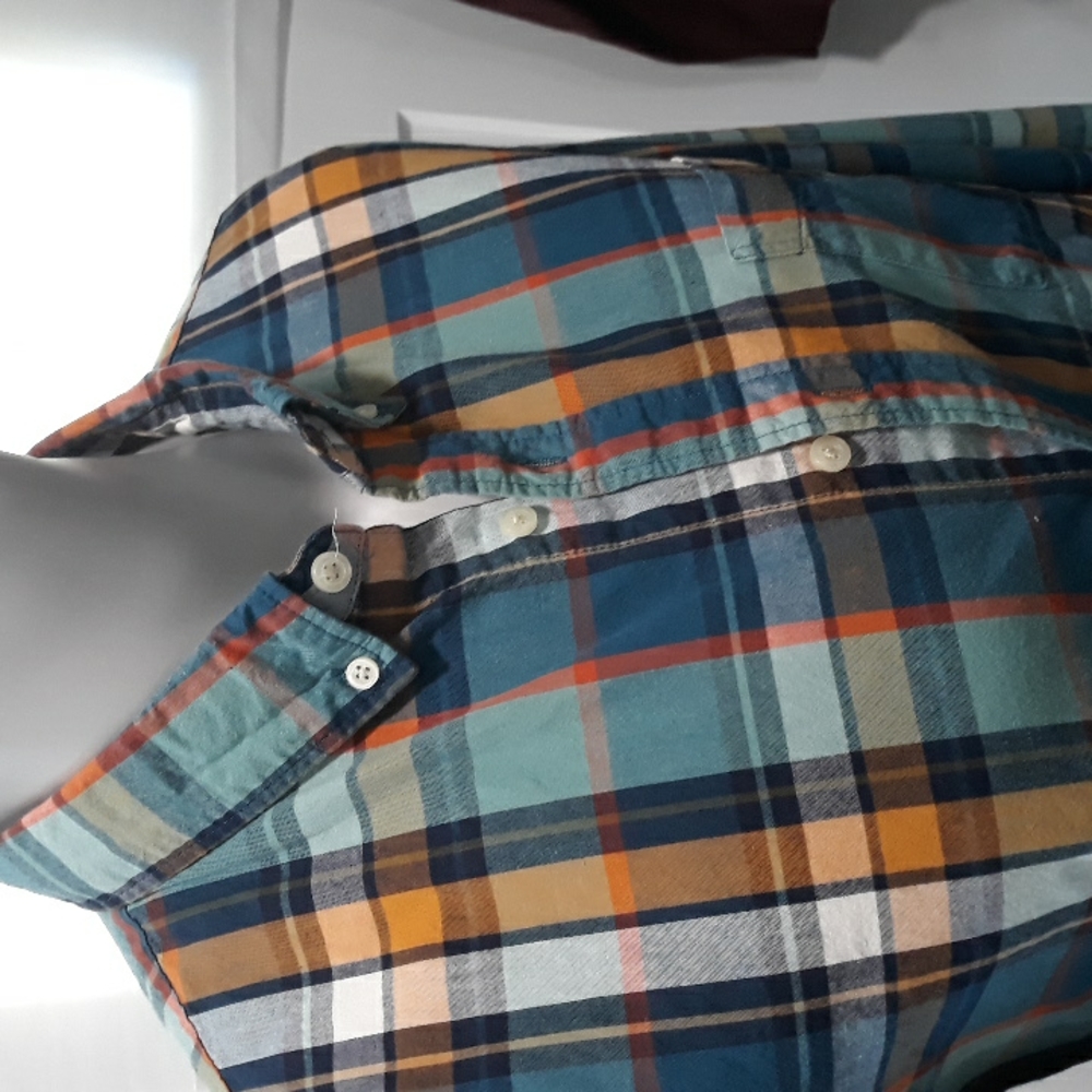 GAP mens yellow and blue plaid cotton shirt. XL